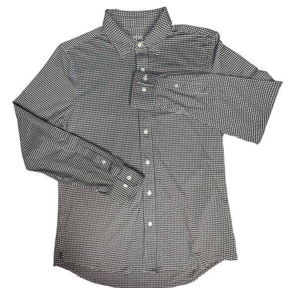 Rhone Brown Gingham Casual Button Down stretch commuter Shirt Slim Fit size M - Picture 2 of 11
